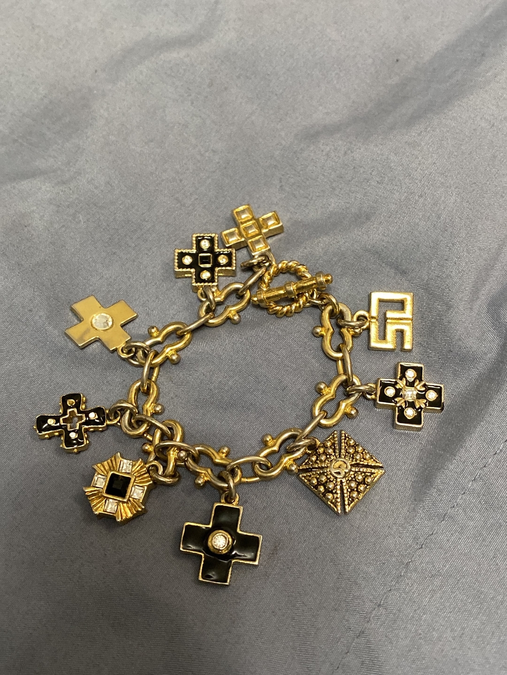 Vintage St. John Knits Gold Maltese Cross Charm Bracelet 1990s